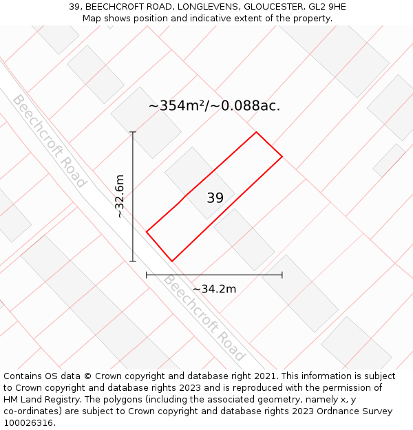 39, BEECHCROFT ROAD, LONGLEVENS, GLOUCESTER, GL2 9HE: Plot and title map