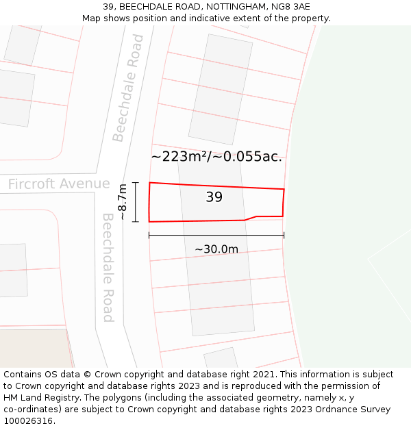 39, BEECHDALE ROAD, NOTTINGHAM, NG8 3AE: Plot and title map