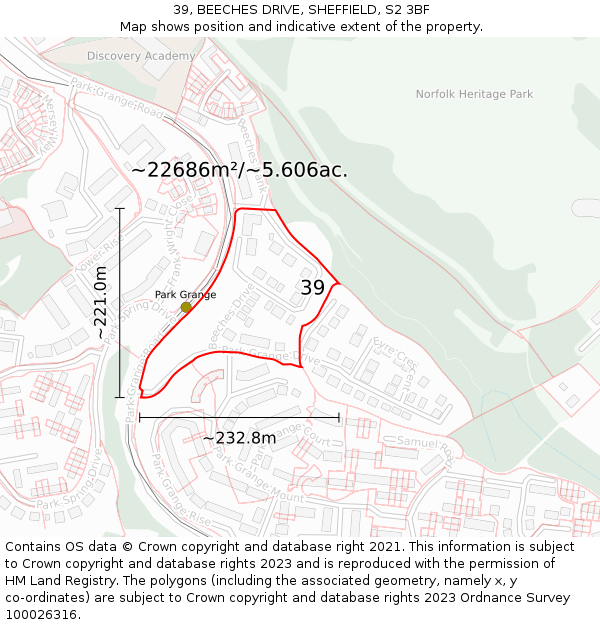 39, BEECHES DRIVE, SHEFFIELD, S2 3BF: Plot and title map