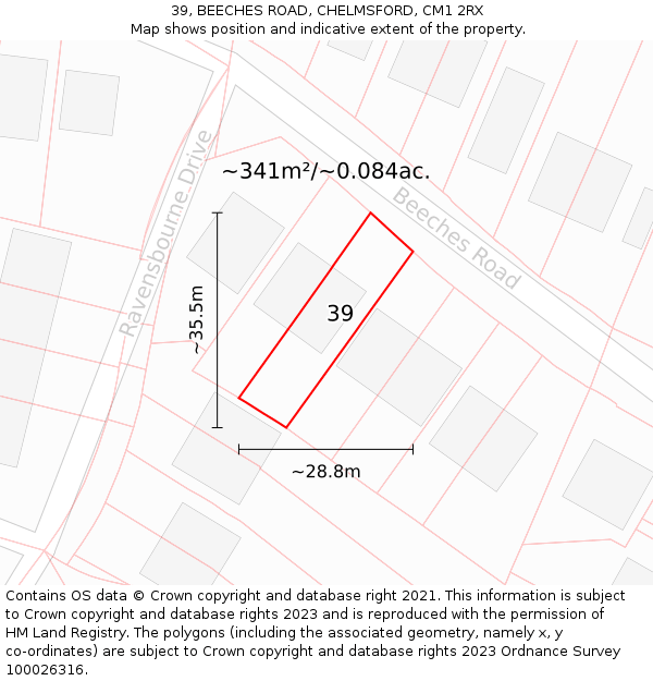 39, BEECHES ROAD, CHELMSFORD, CM1 2RX: Plot and title map