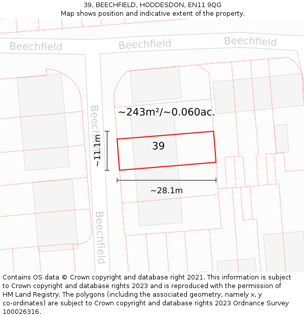 39, BEECHFIELD, HODDESDON, EN11 9QG: Plot and title map