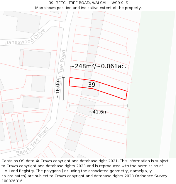 39, BEECHTREE ROAD, WALSALL, WS9 9LS: Plot and title map