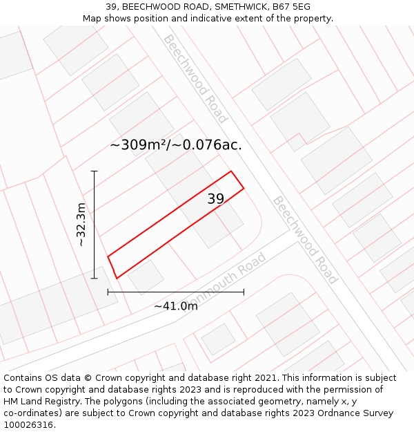 39, BEECHWOOD ROAD, SMETHWICK, B67 5EG: Plot and title map