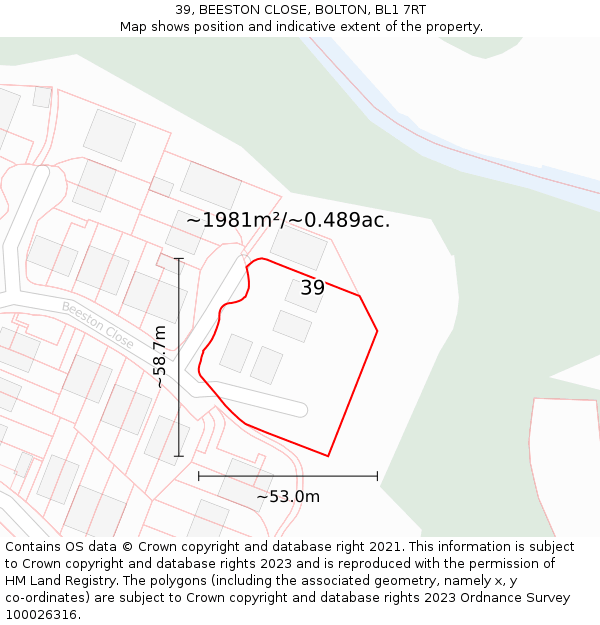 39, BEESTON CLOSE, BOLTON, BL1 7RT: Plot and title map