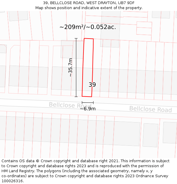 39, BELLCLOSE ROAD, WEST DRAYTON, UB7 9DF: Plot and title map