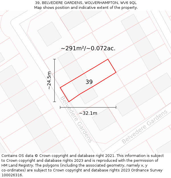 39, BELVEDERE GARDENS, WOLVERHAMPTON, WV6 9QL: Plot and title map