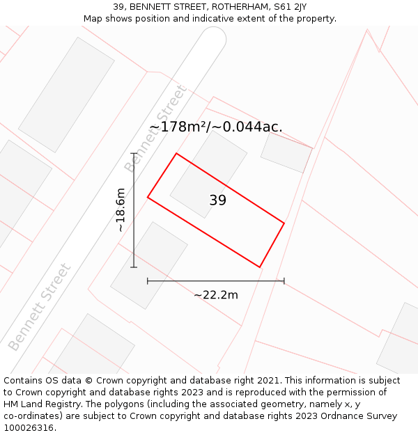 39, BENNETT STREET, ROTHERHAM, S61 2JY: Plot and title map