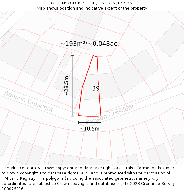 39, BENSON CRESCENT, LINCOLN, LN6 3NU: Plot and title map