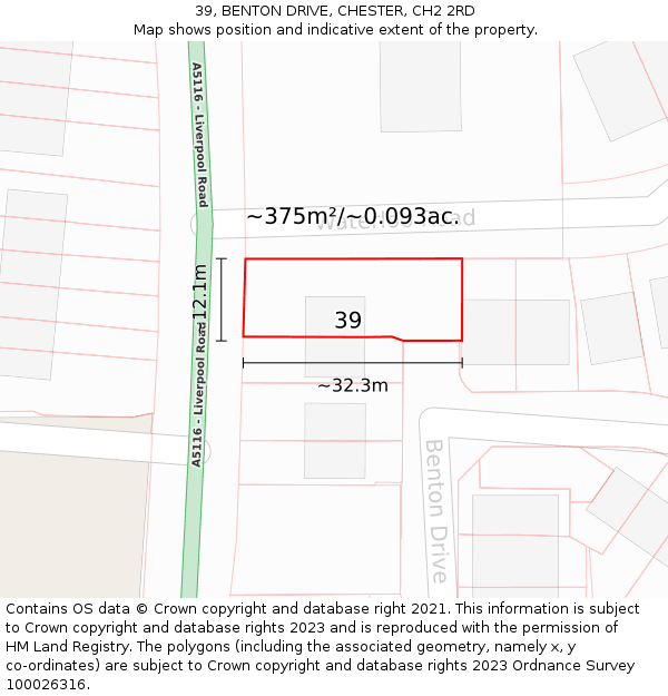 39, BENTON DRIVE, CHESTER, CH2 2RD: Plot and title map
