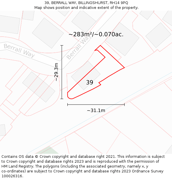 39, BERRALL WAY, BILLINGSHURST, RH14 9PQ: Plot and title map