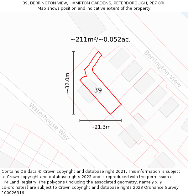 39, BERRINGTON VIEW, HAMPTON GARDENS, PETERBOROUGH, PE7 8RH: Plot and title map