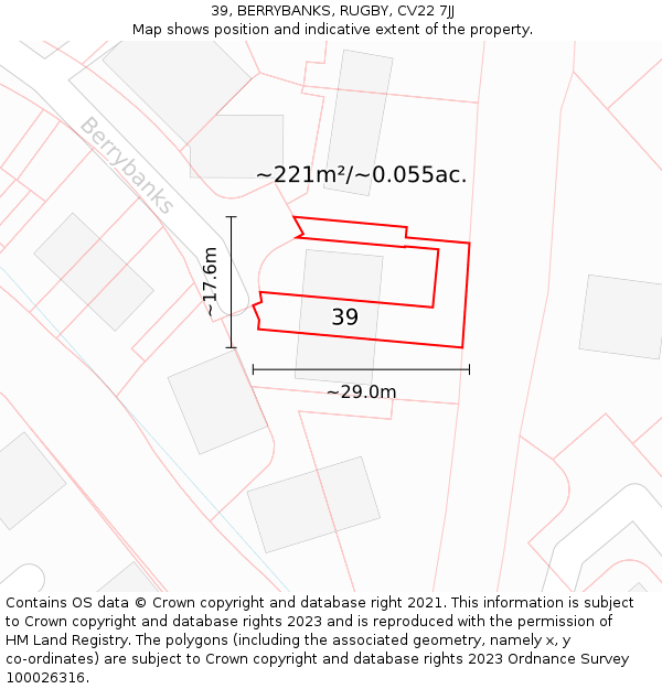 39, BERRYBANKS, RUGBY, CV22 7JJ: Plot and title map
