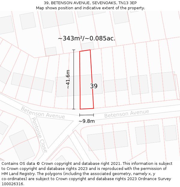 39, BETENSON AVENUE, SEVENOAKS, TN13 3EP: Plot and title map