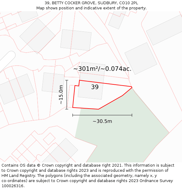 39, BETTY COCKER GROVE, SUDBURY, CO10 2PL: Plot and title map