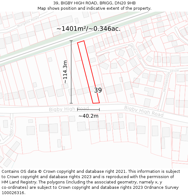 39, BIGBY HIGH ROAD, BRIGG, DN20 9HB: Plot and title map