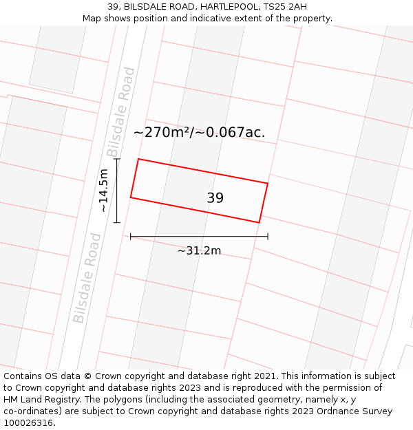 39, BILSDALE ROAD, HARTLEPOOL, TS25 2AH: Plot and title map