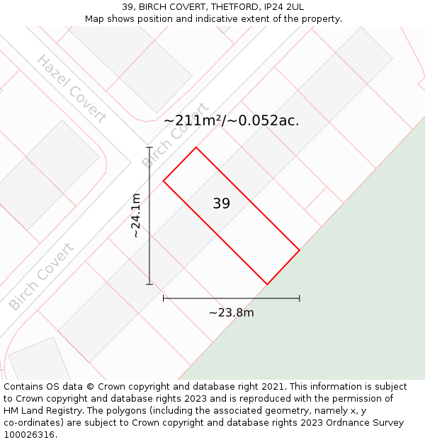 39, BIRCH COVERT, THETFORD, IP24 2UL: Plot and title map