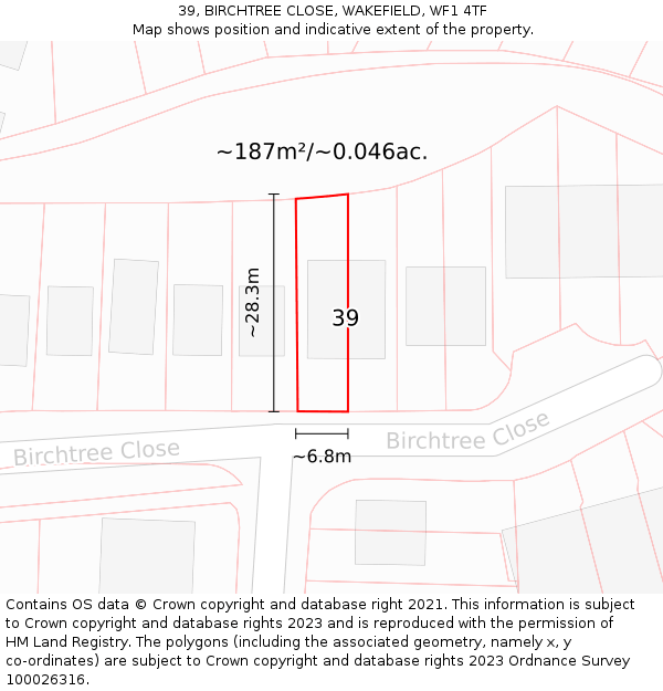 39, BIRCHTREE CLOSE, WAKEFIELD, WF1 4TF: Plot and title map