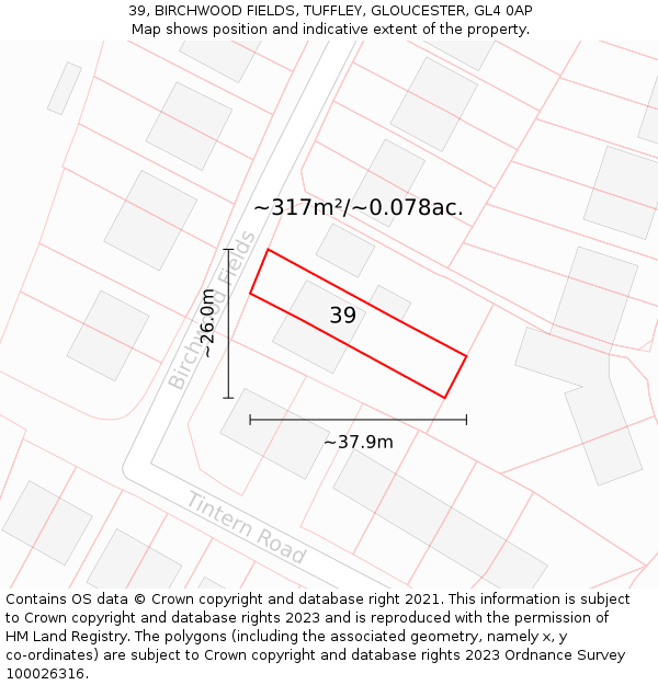 39, BIRCHWOOD FIELDS, TUFFLEY, GLOUCESTER, GL4 0AP: Plot and title map