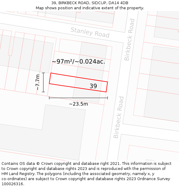 39, BIRKBECK ROAD, SIDCUP, DA14 4DB: Plot and title map