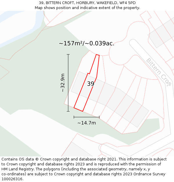 39, BITTERN CROFT, HORBURY, WAKEFIELD, WF4 5PD: Plot and title map