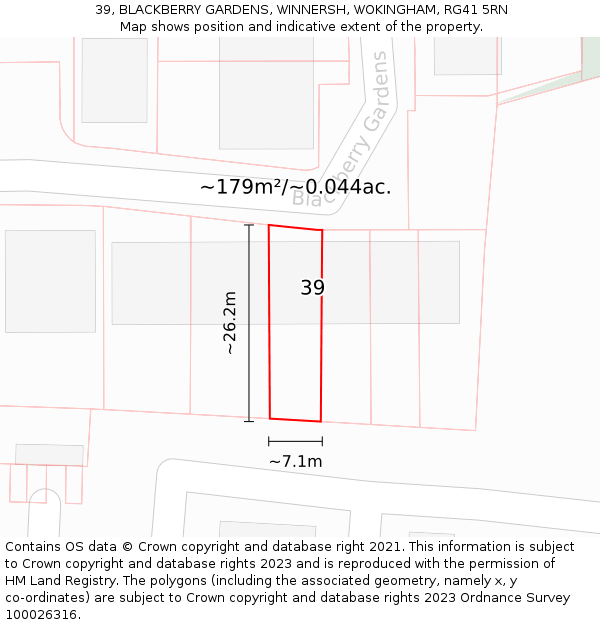39, BLACKBERRY GARDENS, WINNERSH, WOKINGHAM, RG41 5RN: Plot and title map