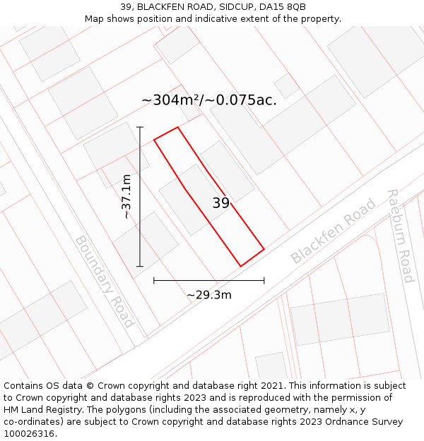 39, BLACKFEN ROAD, SIDCUP, DA15 8QB: Plot and title map