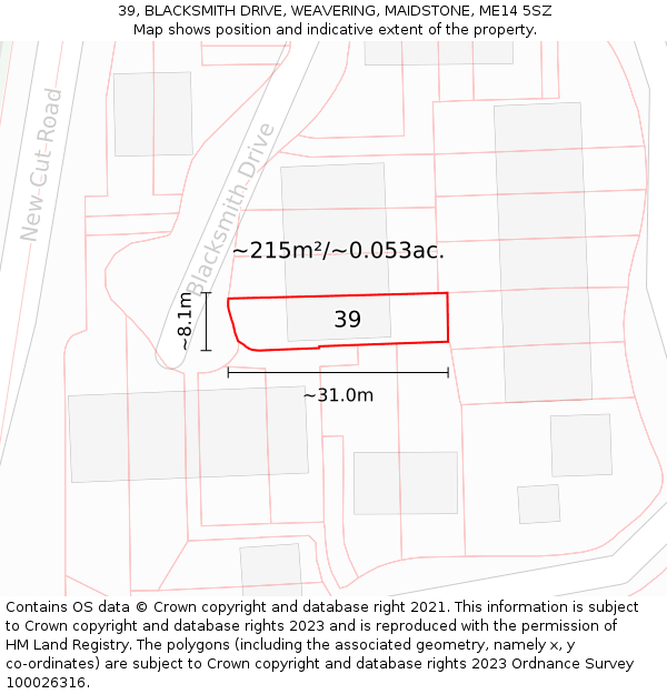 39, BLACKSMITH DRIVE, WEAVERING, MAIDSTONE, ME14 5SZ: Plot and title map