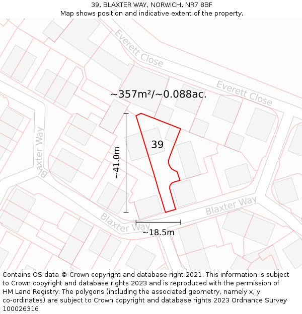 39, BLAXTER WAY, NORWICH, NR7 8BF: Plot and title map