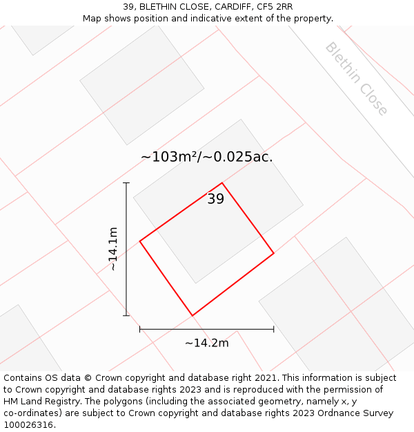 39, BLETHIN CLOSE, CARDIFF, CF5 2RR: Plot and title map