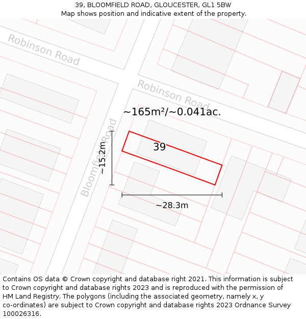 39, BLOOMFIELD ROAD, GLOUCESTER, GL1 5BW: Plot and title map