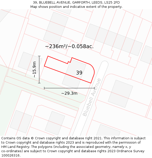 39, BLUEBELL AVENUE, GARFORTH, LEEDS, LS25 2FD: Plot and title map