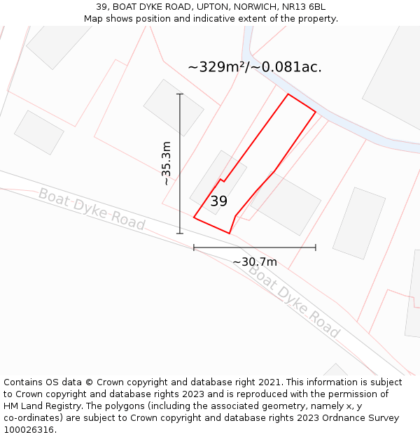 39, BOAT DYKE ROAD, UPTON, NORWICH, NR13 6BL: Plot and title map