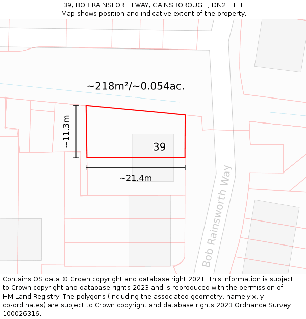 39, BOB RAINSFORTH WAY, GAINSBOROUGH, DN21 1FT: Plot and title map