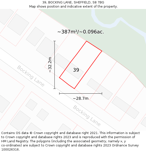 39, BOCKING LANE, SHEFFIELD, S8 7BG: Plot and title map