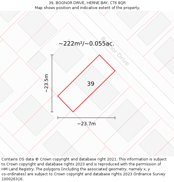 39, BOGNOR DRIVE, HERNE BAY, CT6 8QR: Plot and title map