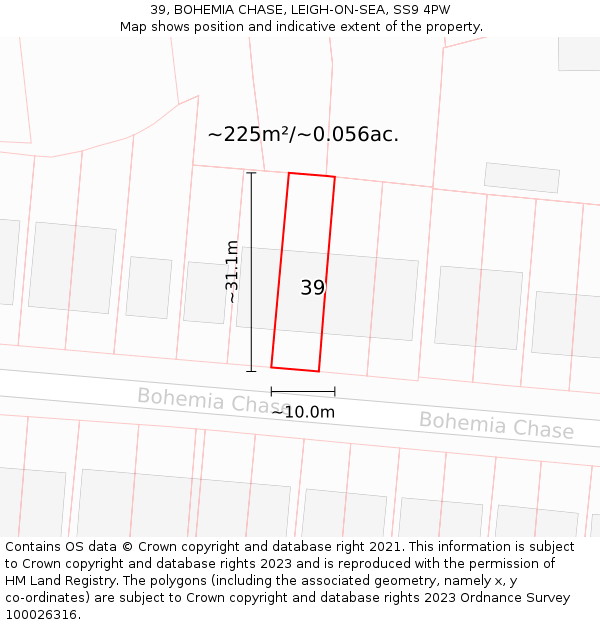 39, BOHEMIA CHASE, LEIGH-ON-SEA, SS9 4PW: Plot and title map