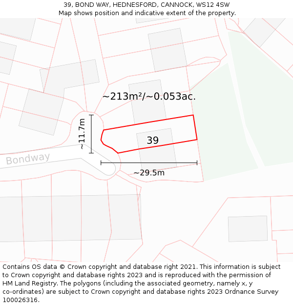 39, BOND WAY, HEDNESFORD, CANNOCK, WS12 4SW: Plot and title map
