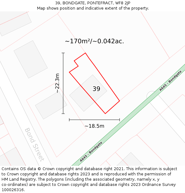 39, BONDGATE, PONTEFRACT, WF8 2JP: Plot and title map