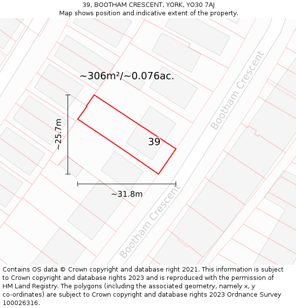 39, BOOTHAM CRESCENT, YORK, YO30 7AJ: Plot and title map