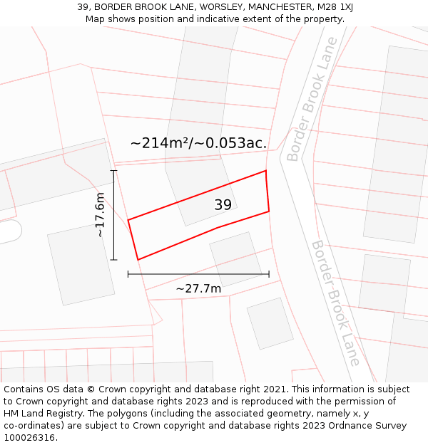 39, BORDER BROOK LANE, WORSLEY, MANCHESTER, M28 1XJ: Plot and title map