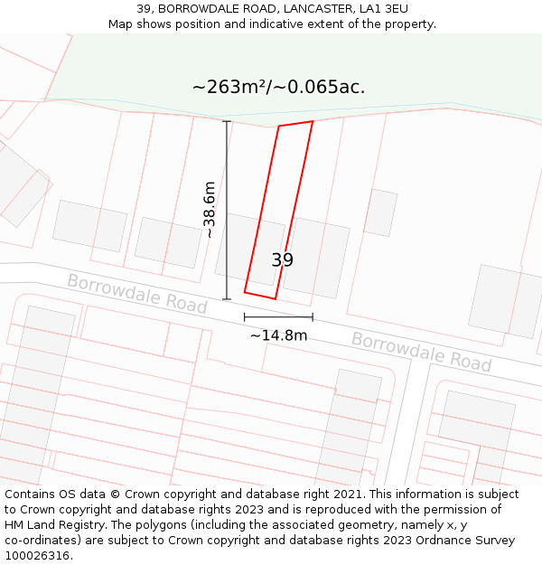 39, BORROWDALE ROAD, LANCASTER, LA1 3EU: Plot and title map