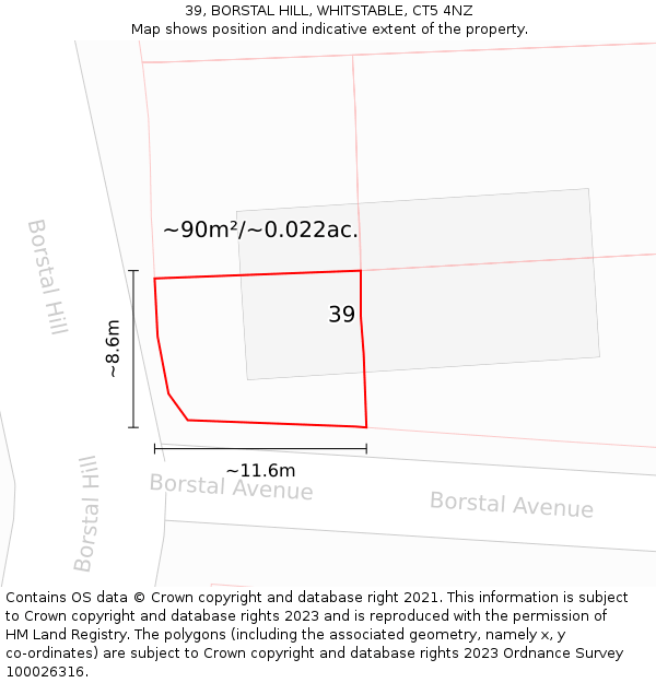 39, BORSTAL HILL, WHITSTABLE, CT5 4NZ: Plot and title map