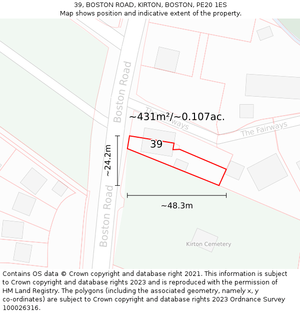 39, BOSTON ROAD, KIRTON, BOSTON, PE20 1ES: Plot and title map