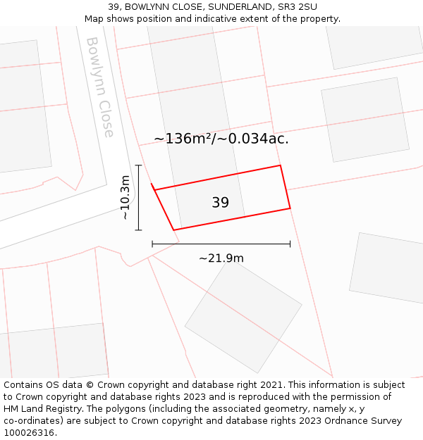 39, BOWLYNN CLOSE, SUNDERLAND, SR3 2SU: Plot and title map