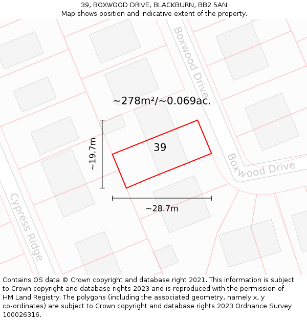 39, BOXWOOD DRIVE, BLACKBURN, BB2 5AN: Plot and title map