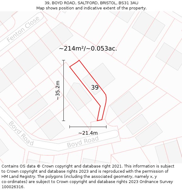 39, BOYD ROAD, SALTFORD, BRISTOL, BS31 3AU: Plot and title map