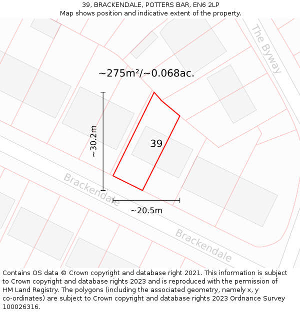 39, BRACKENDALE, POTTERS BAR, EN6 2LP: Plot and title map