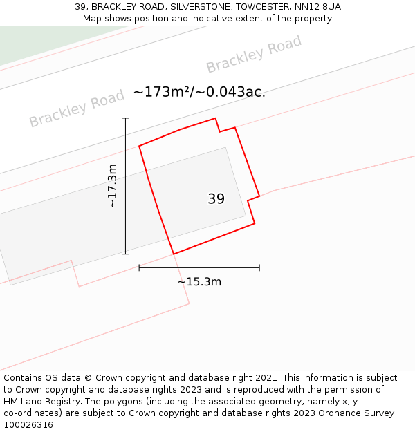 39, BRACKLEY ROAD, SILVERSTONE, TOWCESTER, NN12 8UA: Plot and title map