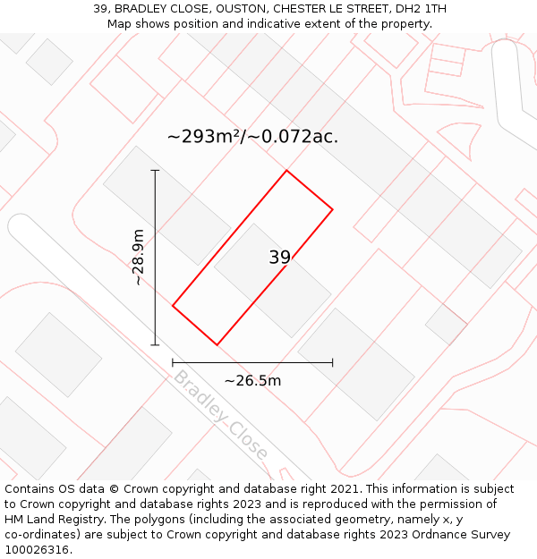 39, BRADLEY CLOSE, OUSTON, CHESTER LE STREET, DH2 1TH: Plot and title map
